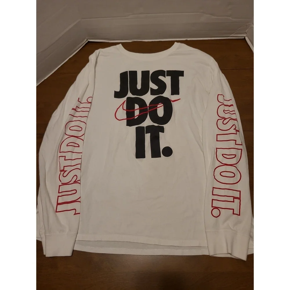 Nike Just Do It Long Sleeve The Nike Tee White/Red Men's XXL (2X) T-Shirt - Picture 2 of 8